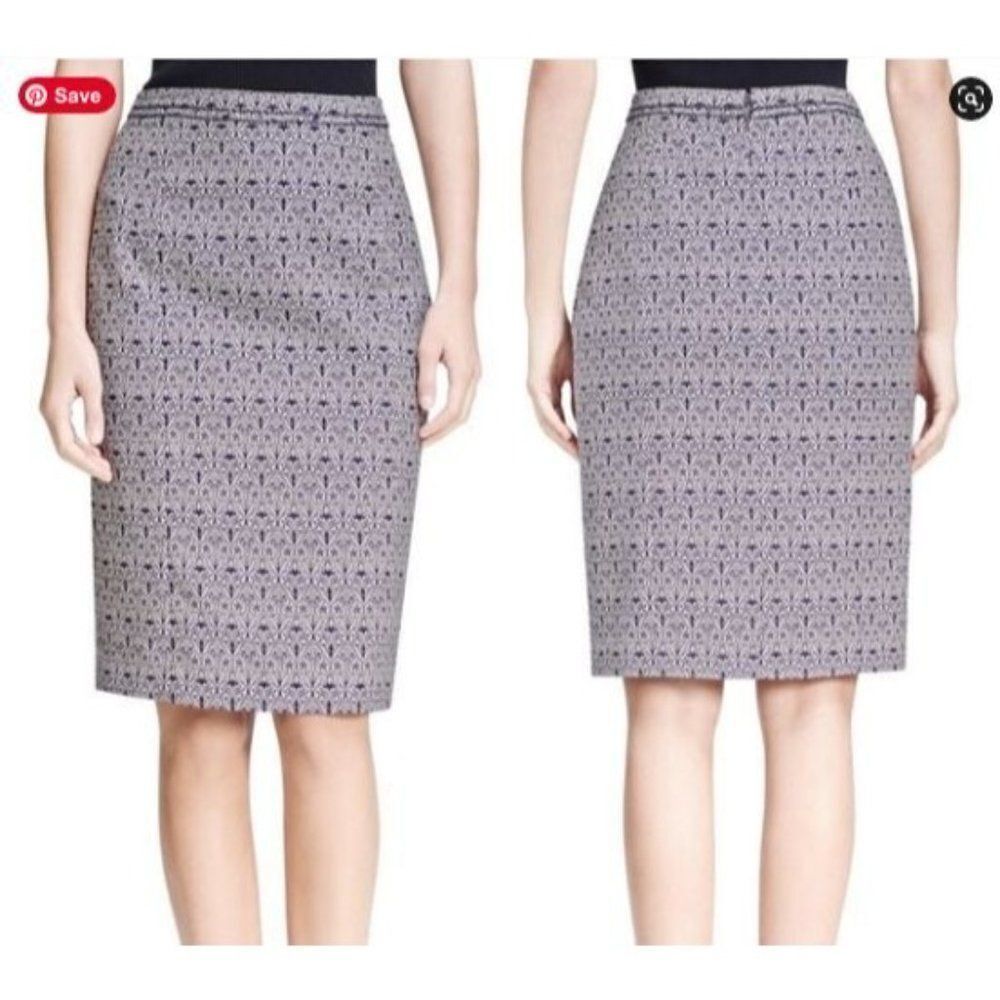 Tory Burch Blue White Pencil Skirt Office Business Classic Womens Size‎ 2